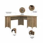 Bureau en L de 60 W avec tiroirs et espaces de rangement