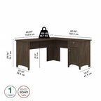 Bureau en L de 60 W avec tiroirs et espaces de rangement