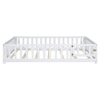 Lit plateforme pleine grandeur en bois avec clôture et porte pour enfants