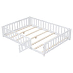 Lit plateforme pleine grandeur en bois avec clôture et porte pour enfants