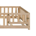 Lit plateforme pleine grandeur en bois avec clôture et porte pour enfants