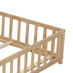 Lit plateforme pleine grandeur en bois avec clôture et porte pour enfants