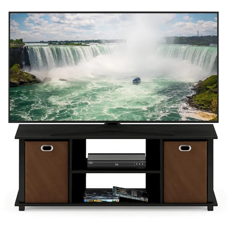 Meuble TV en MDF noir avec bacs de rangement