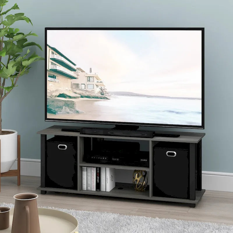 Meuble TV en MDF noir avec bacs de rangement