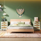 Table de chevet de 20 pouces, commode de chevet en bois à 3 tiroirs, meuble de rangement pour chambre, vert