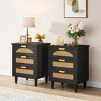 Table de chevet de 20 pouces, commode de chevet en bois à 3 tiroirs, meuble de rangement pour chambre, vert