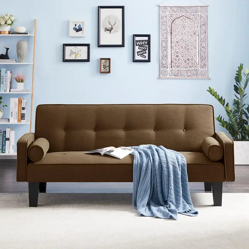 Living room sofa convertible into sofa bed includes two pillows