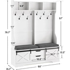 Meuble d'entrée avec banc, rangement à chaussures et patères porte-manteaux, style porte de grange