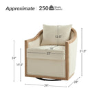 Fauteuil tonneau pivotant avec bordure en bois massif de style campagnard et coussins décoratifs