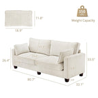 81 Canapé 3 places moderne en velours côtelé, canapé rectangaire rembourré en polyester avec base en bois pour salon