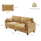 81 Canapé 3 places moderne en velours côtelé, canapé rectangaire rembourré en polyester avec base en bois pour salon
