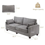 81 Canapé 3 places moderne en velours côtelé, canapé rectangaire rembourré en polyester avec base en bois pour salon