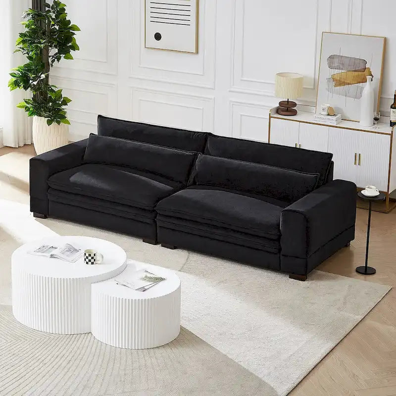 Canapé en tissu moderne du milieu du siècle, 104 po, canapé rembourré avec 2 oreillers, pieds en bois massif