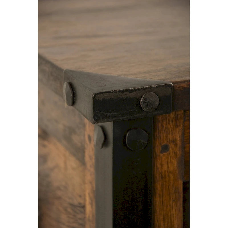 Malle ou Table Basse d'Intérieur Faite à la Main en Bois de Grange Récupéré Massif et Quincaillerie en Fer Forgé, Largeur 36 po