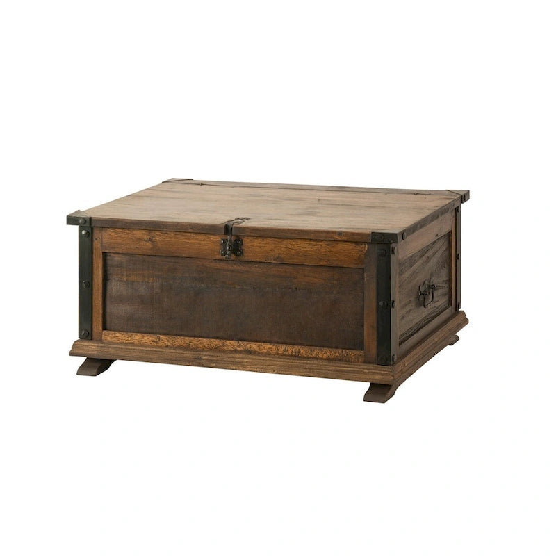 Malle ou Table Basse d'Intérieur Faite à la Main en Bois de Grange Récupéré Massif et Quincaillerie en Fer Forgé, Largeur 36 po
