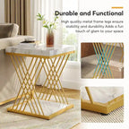 Table d'appoint carrée en faux marbre de 49,9 cm, tables de chevet modernes, table d'appoint dorée pour salon