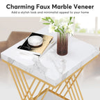 Table d'appoint carrée en faux marbre de 49,9 cm, tables de chevet modernes, table d'appoint dorée pour salon