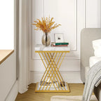 Table d'appoint carrée en faux marbre de 49,9 cm, tables de chevet modernes, table d'appoint dorée pour salon