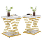 Table d'appoint carrée en faux marbre de 49,9 cm, tables de chevet modernes, table d'appoint dorée pour salon