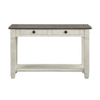 Console 48 po, rectangulaire, 2 tiroirs, blanc, marron, bois massif