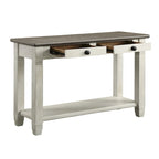 Console 48 po, rectangulaire, 2 tiroirs, blanc, marron, bois massif