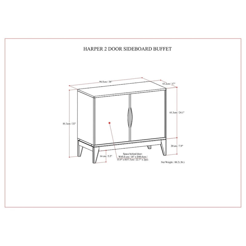 BUFFET/MEUBLE DE RANGEMENT EN BOIS MASSIF, RECTANGULAIRE, 2 PORTES, STYLE MODERNE, 96,5 CM DE LARGE, MARRON Noyer