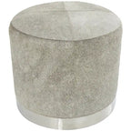 Pouf de salon en patchwork de cuir avec base en métal argenté gris