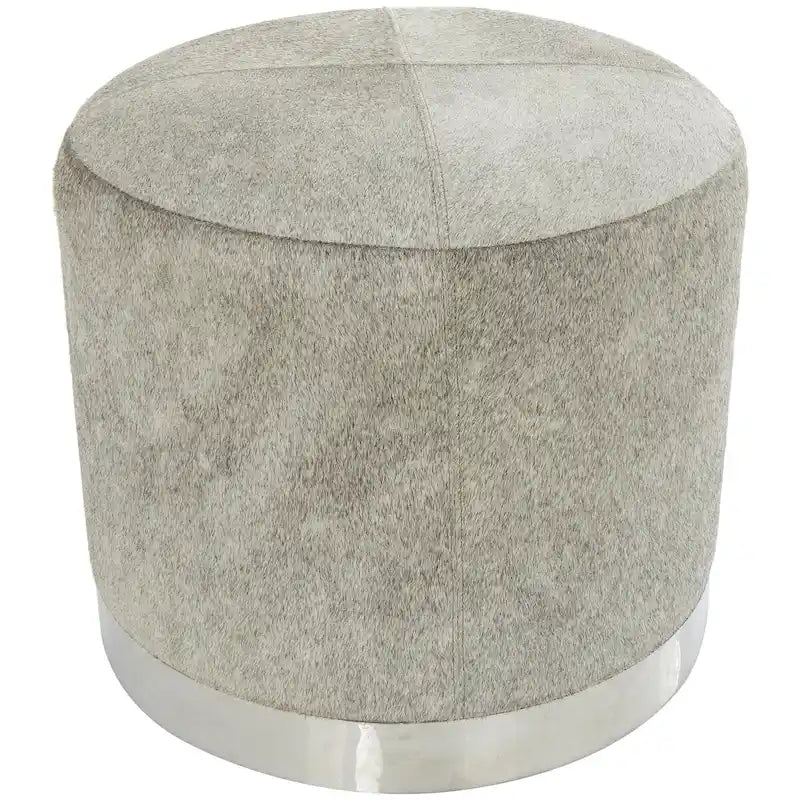Pouf de salon en patchwork de cuir avec base en métal argenté gris