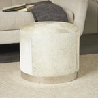 Pouf de salon en patchwork de cuir avec base en métal argenté gris