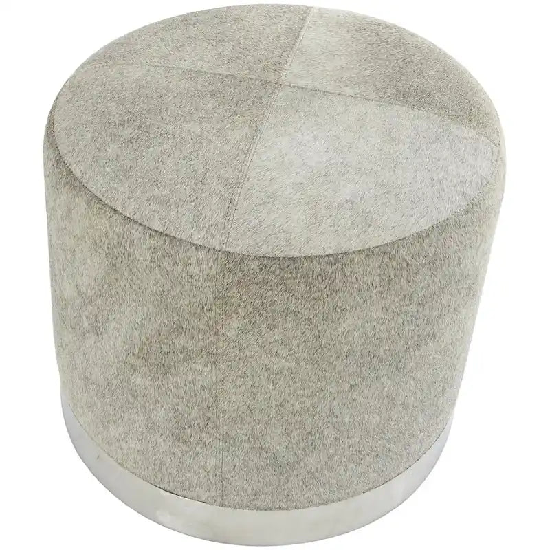 Pouf de salon en patchwork de cuir avec base en métal argenté gris