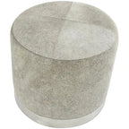 Pouf de salon en patchwork de cuir avec base en métal argenté gris