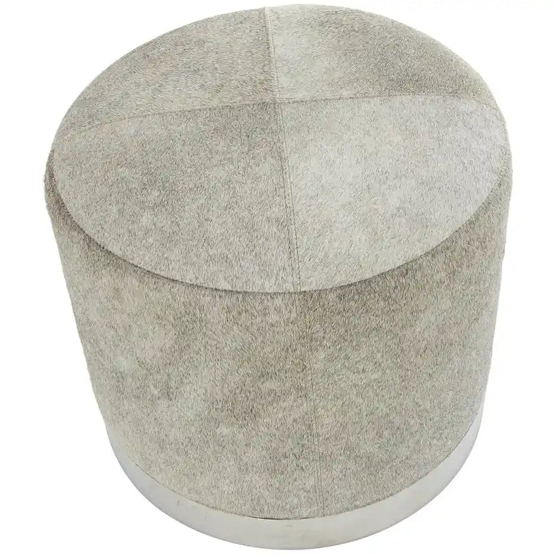 Pouf de salon en patchwork de cuir avec base en métal argenté gris