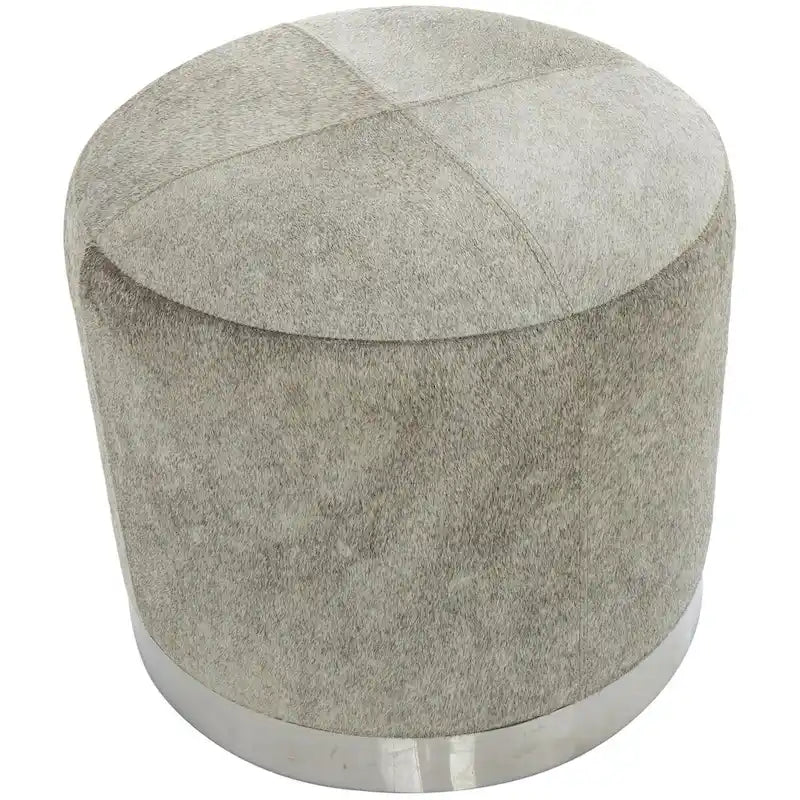 Pouf de salon en patchwork de cuir avec base en métal argenté gris