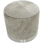 Pouf de salon en patchwork de cuir avec base en métal argenté gris