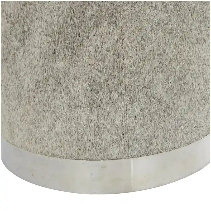 Pouf de salon en patchwork de cuir avec base en métal argenté gris