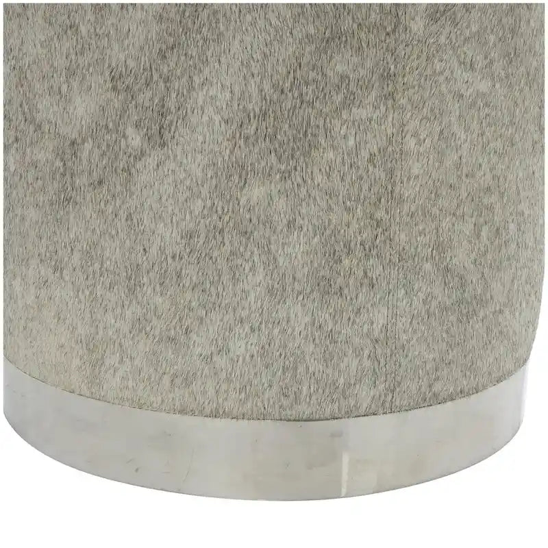 Pouf de salon en patchwork de cuir avec base en métal argenté gris