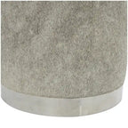 Pouf de salon en patchwork de cuir avec base en métal argenté gris