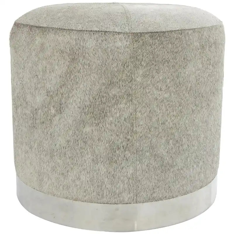 Pouf de salon en patchwork de cuir avec base en métal argenté gris