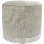 Pouf de salon en patchwork de cuir avec base en métal argenté gris