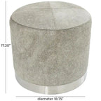Pouf de salon en patchwork de cuir avec base en métal argenté gris