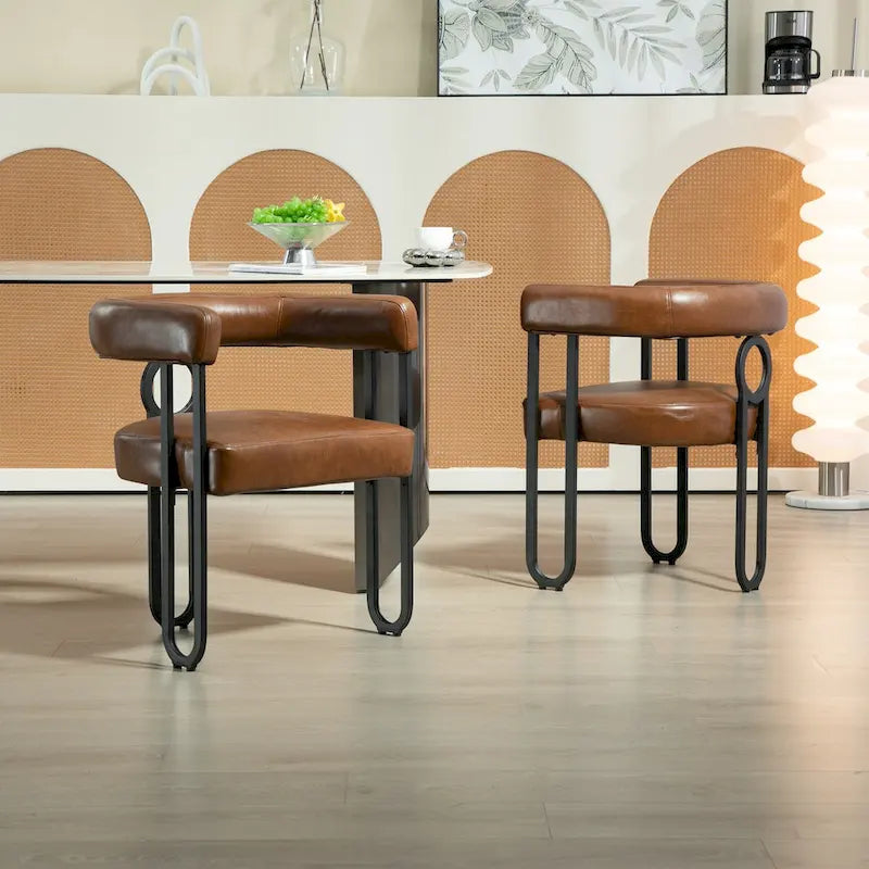 Contemporary Designed PU Fabric Upholstered Accent,Dining Chair,Barrel Side Chairs Kitchen Armchair for Living Room  of 2