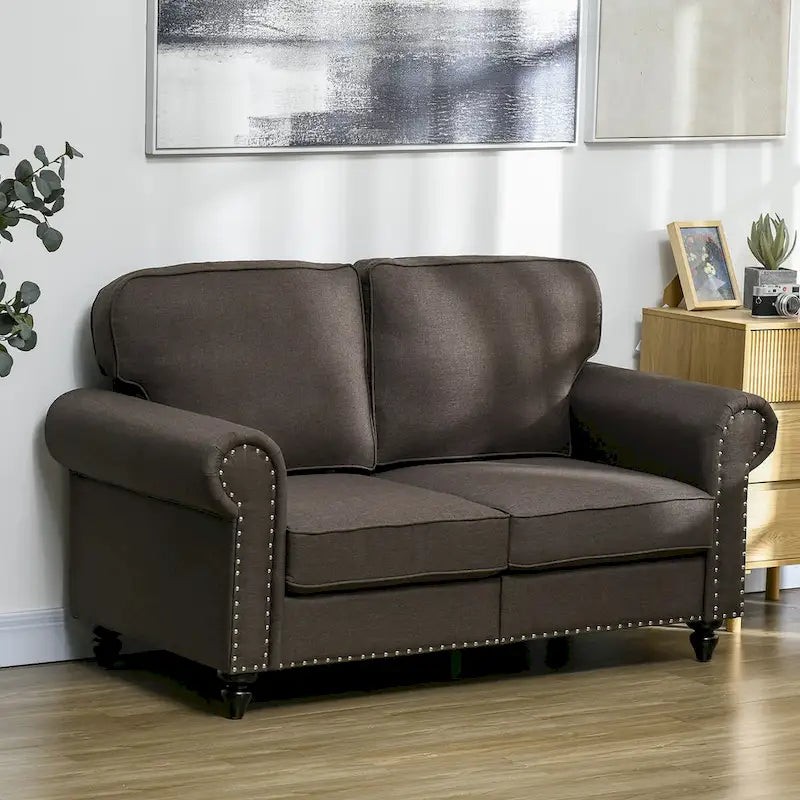  61 Loveseat Sofa, Mid Century Modern 2 Seater Small Couch with Nailhead Trim, Rolled Arm, Fabric Upholstered Love Seat