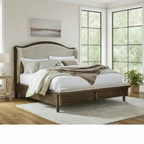 Brown Beige Upholstered Panel Bed - Fresh Style