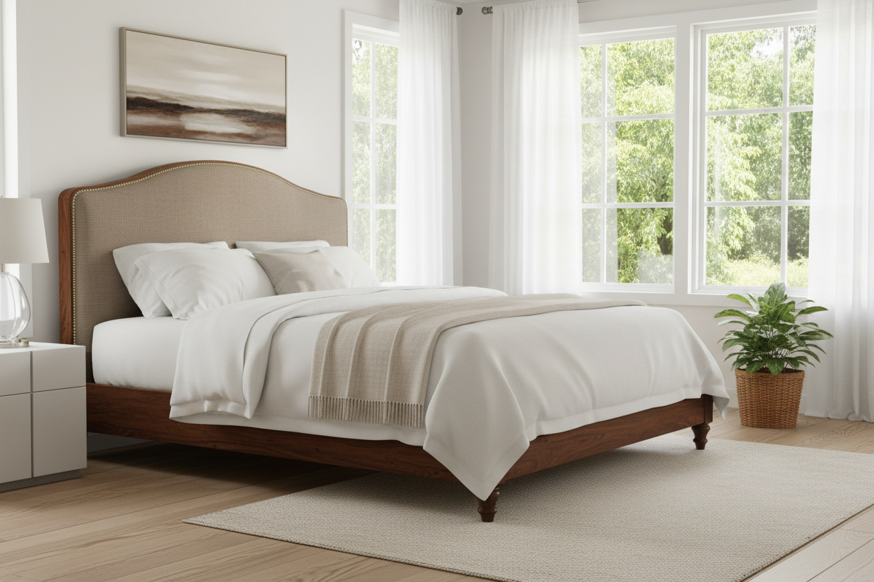 Brown Beige Upholstered Panel Bed - Fresh Style